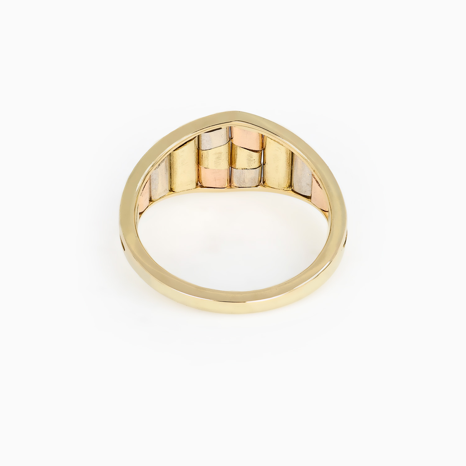 Retro Tri-Color Mosaic Inlay Ring, 14k Gold